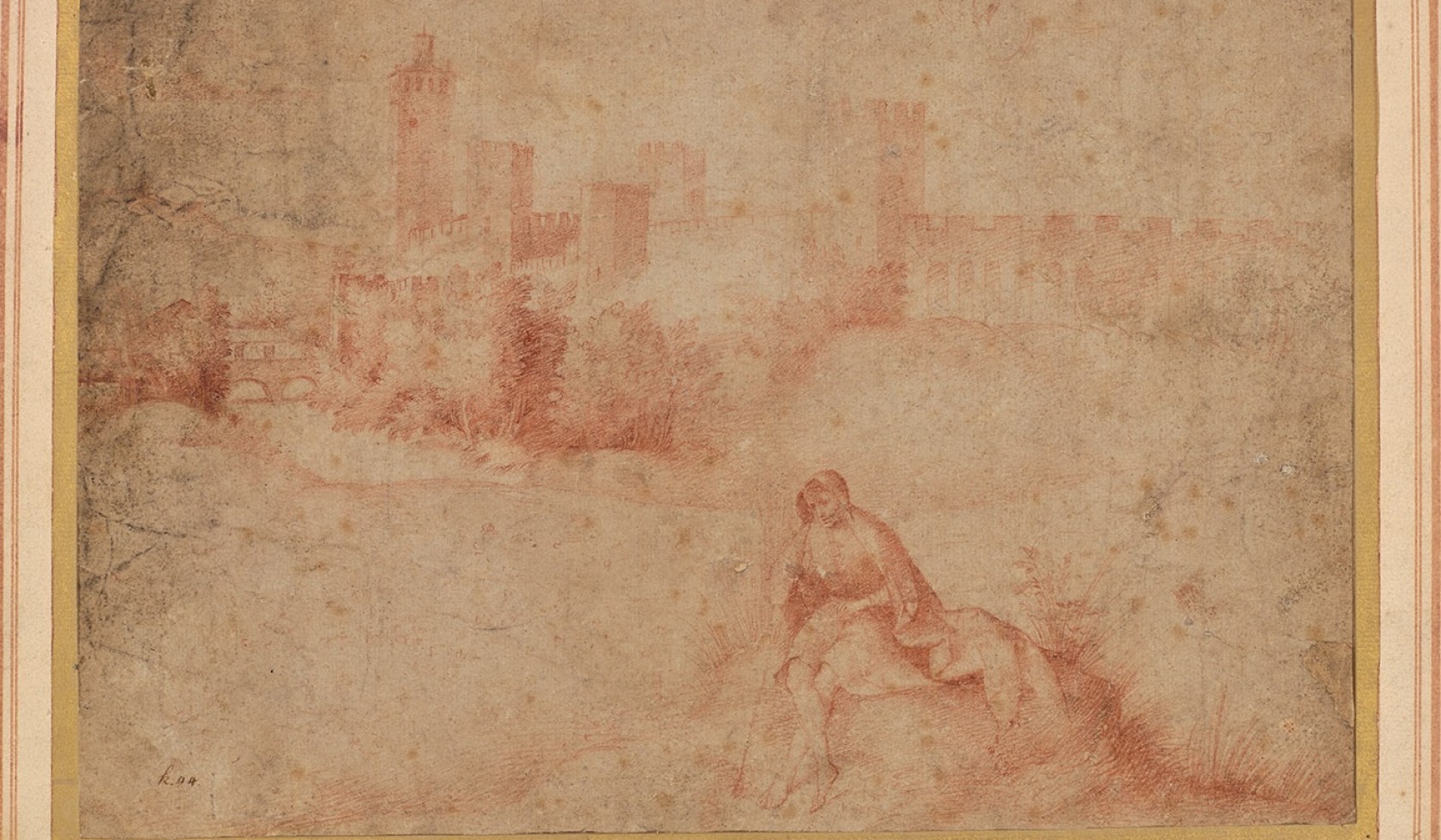 Giorgione, View of Castel San Zeno, Montagnana, With a Seated Figure in the Foreground, ca. 1507-1510