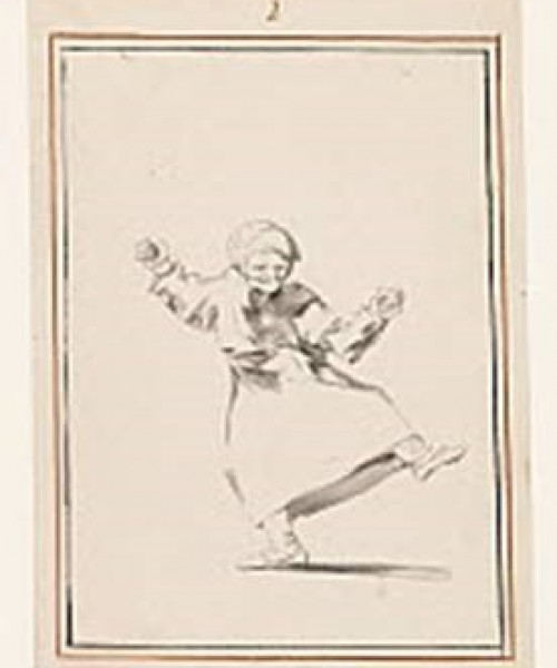 Francisco Goya, Contentat con su suerta (blij met haar geluk), ca. 1810-1820, tekening in pen en penseel in zwarte inkt, grijs gewassen, collectie Museum Boijmans Van Beuningen (voormalige Collectie Koenigs).