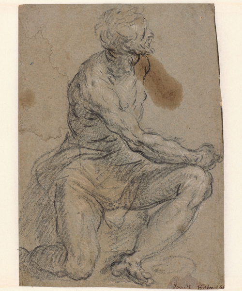 Palma Giovane (Jacopo Negretti). Studie voor een knielende man. circa 1576-1581. Collectie Museum Boijmans Van Beuningen, Rotterdam. Bruikleen Stichting Museum Boijmans Van Beuningen (voormalige collectie Koenigs).