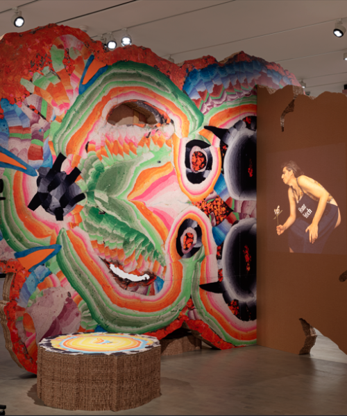 DAS INSTITUT (Adele Röder and Kerstin Brätsch) with Kathrin Sonntag Am Sonntag - When You See Me Again It Won't Be Me, 2016 Presented on Cardboard Stucco Wall at: METAATEM, Kerstin Brätsch, Munch Museum Oslo, 2024 Photo: Uli Holz