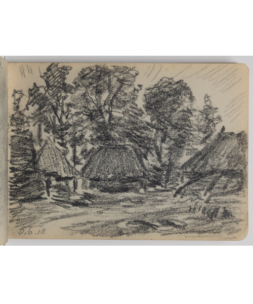 Afb. 27. Jacoba de Graaff, ‘Tekening van een boerenerf bij zonsondergang te Vierhouten’, 1918, potlood op papier, 111 x 154 mm, Museum Boijmans Van Beuningen, Rotterdam
