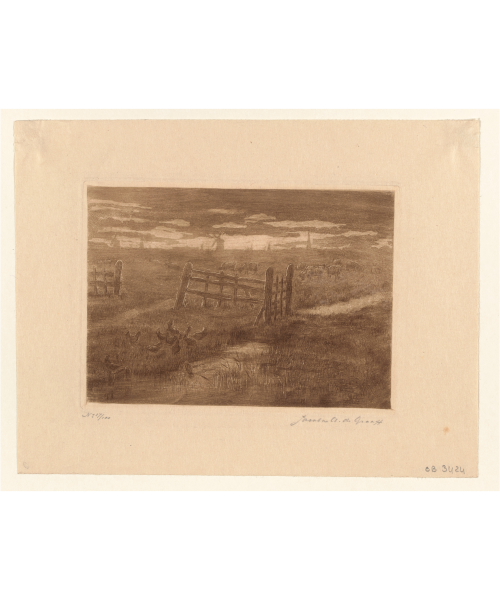 Afb. 7. Jacoba de Graaff, ‘Weiland bij Rotterdam’, ca. 1908, ets, drogenaald en aquatint op papier, 128 x 171 mm, Museum Boijmans Van Beuningen, Rotterdam