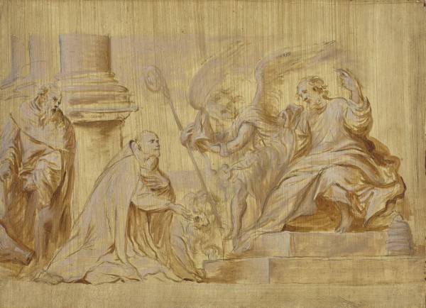 'A Bishop Kneeling Before Saint Peter' by Anonymous, follower of Anthonie van Dyck