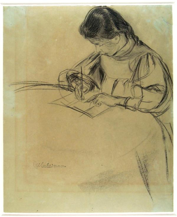 Restitution of the drawing 'Girl Writing at a Table' by Max Liebermann